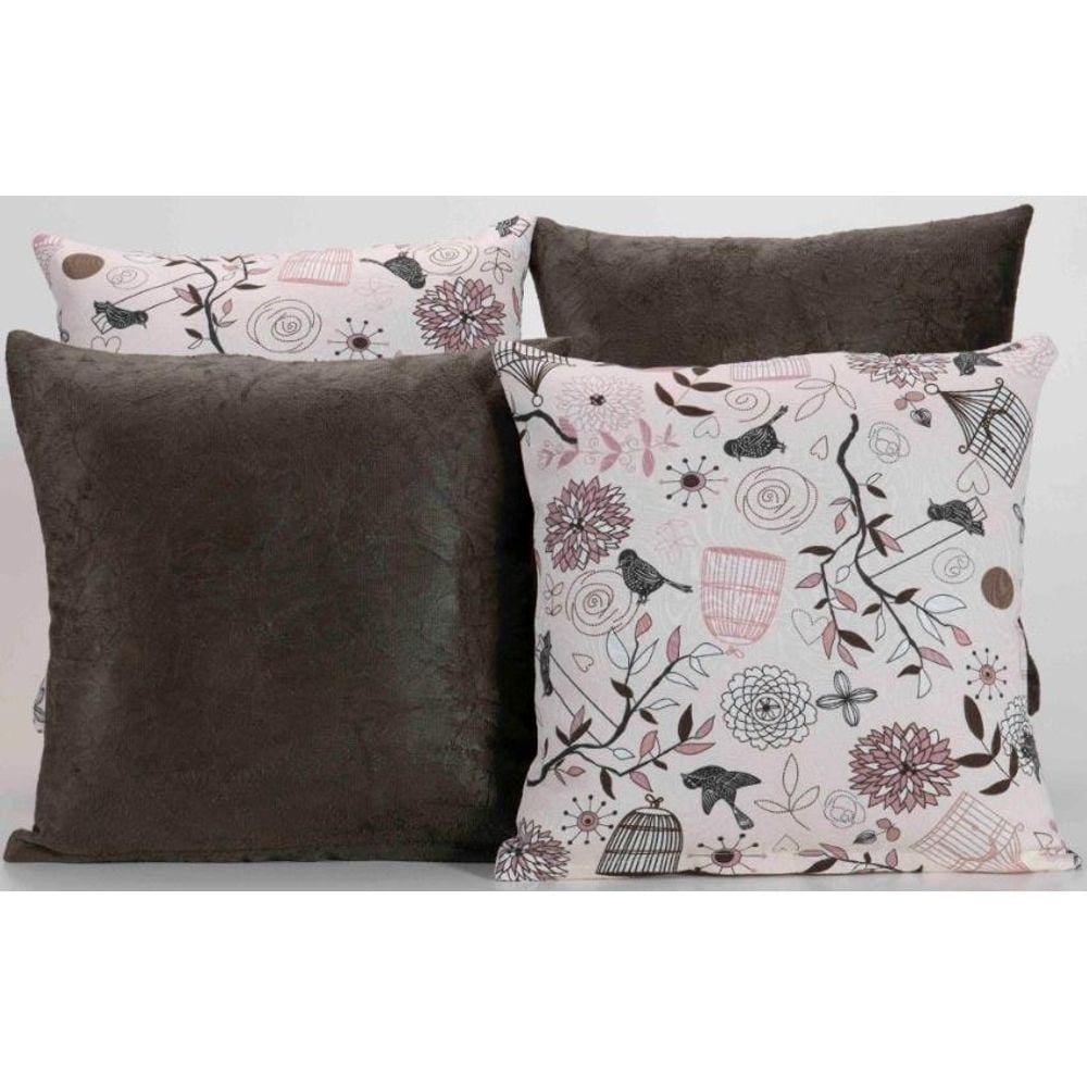 Kit 4 Almofadas Decorativa Para Sofá Estampa Tabaco Com Rosa