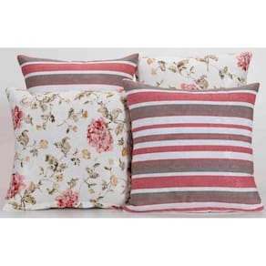 Kit 4 Almofadas Decorativa Para Sofá Estampa Listrado Floral