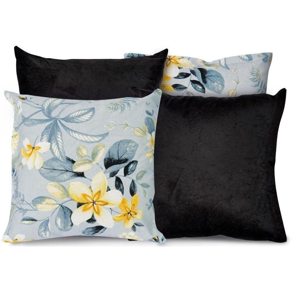 Kit 4 Capas De Almofada Para Sofá Estampa Azul Com Preto