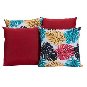 Kit 4 Almofadas Para Sofá Vermelho Com Folhas Coloridas