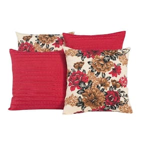 Kit 4 Almofadas Para Sofá Vermelho Com Flores Coloridas 002