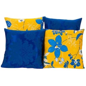Kit 4 Almofadas Decorativas Para Sofá Azul Royal Com Amarelo