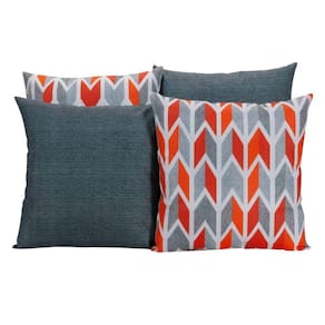 Kit 4 Almofadas Para Sofá Estampa Geométrica Cinza E Laranja