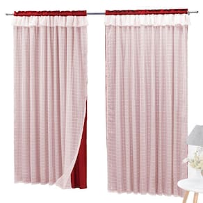 Cortina Semiblackout E Voal 2,00 X 1,70 Trilho Comum Vermelha