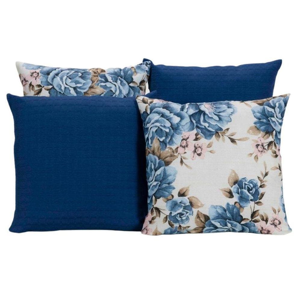 Kit 4 Almofadas Decorativas Para Sofá Estampa Flores Azuis