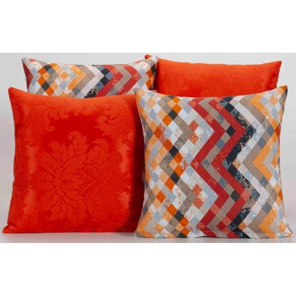 Kit 4 Almofadas Para Sofá Estampa Laranja Ziguezague