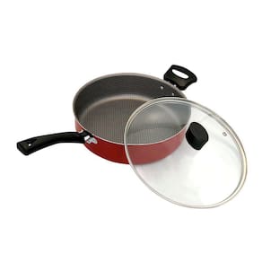 Frigideira Enjoy Reta 24cm Com Tampa de Vidro e Alça Antiaderente Vermelha