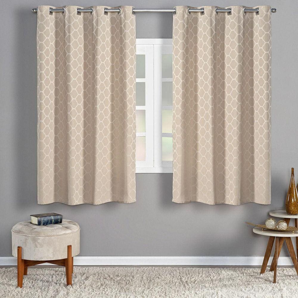 Cortina Dallas 2,80M X 1,60M Jacquard Corta Luz Sala Bege