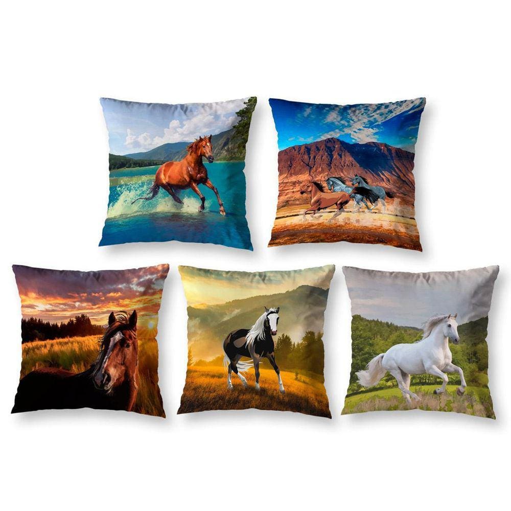 Kit 5 Almofadas Cheias 40Cm X 40Cm Estampadas Cavalo