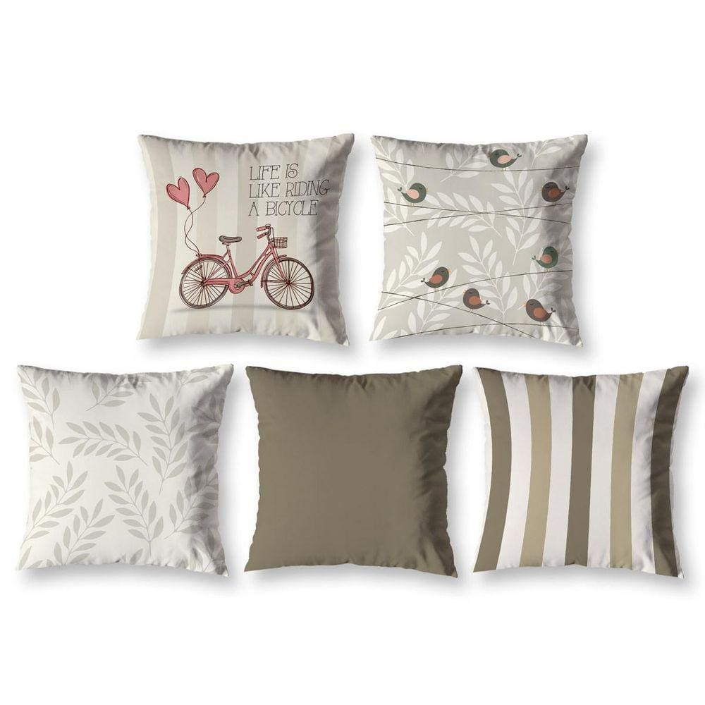Kit 5 Capa De Almofada 40 X 40 Estampadas Vintage Bike Caqui