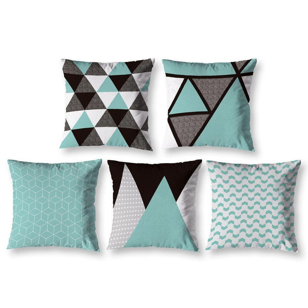 Kit 5 Almofadas Cheias 40Cm X 40Cm Estampadas Geo Verde
