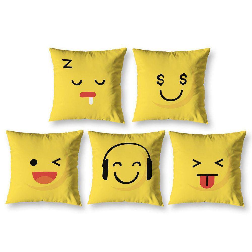 Kit 5 Capa De Almofada Estampadas Infantil 40X40 Zíper Emoji