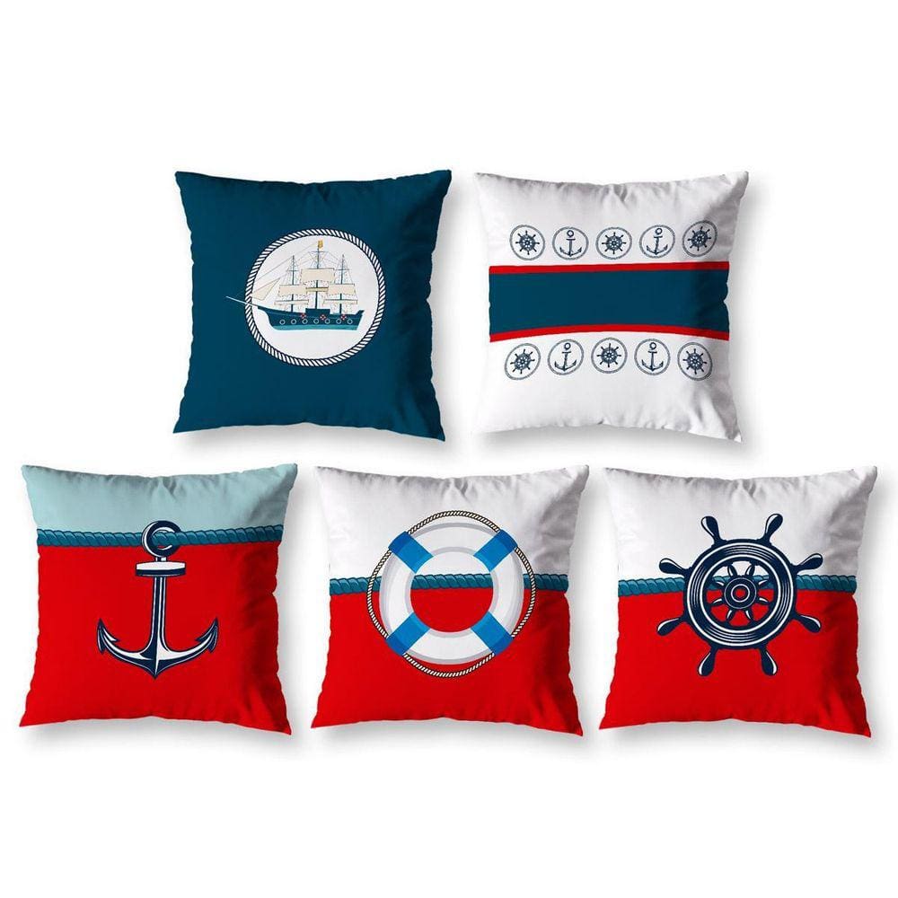 Kit 5 Almofadas Cheias Estampadas Infantil 40X40 Zíper Navio