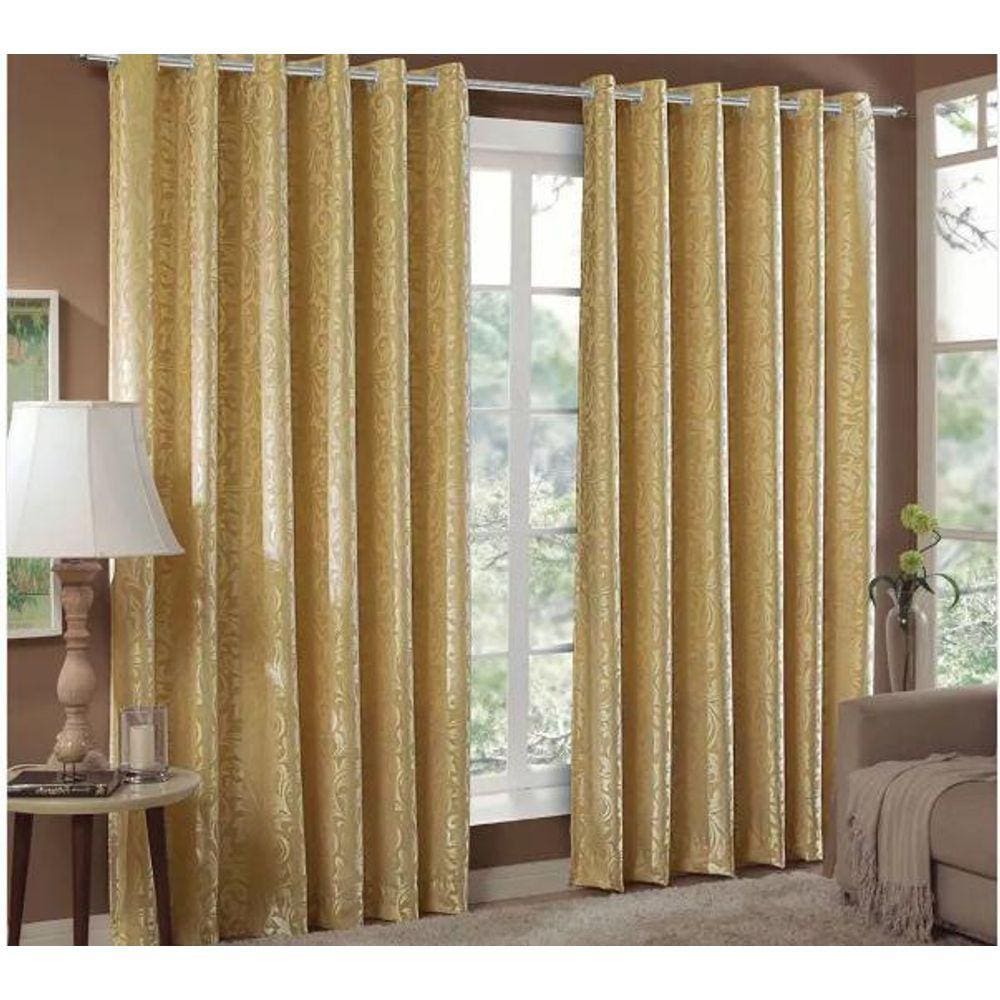Cortina Jacquard 5,00X2,50 Dourado Ilhós Quadrado Cromado