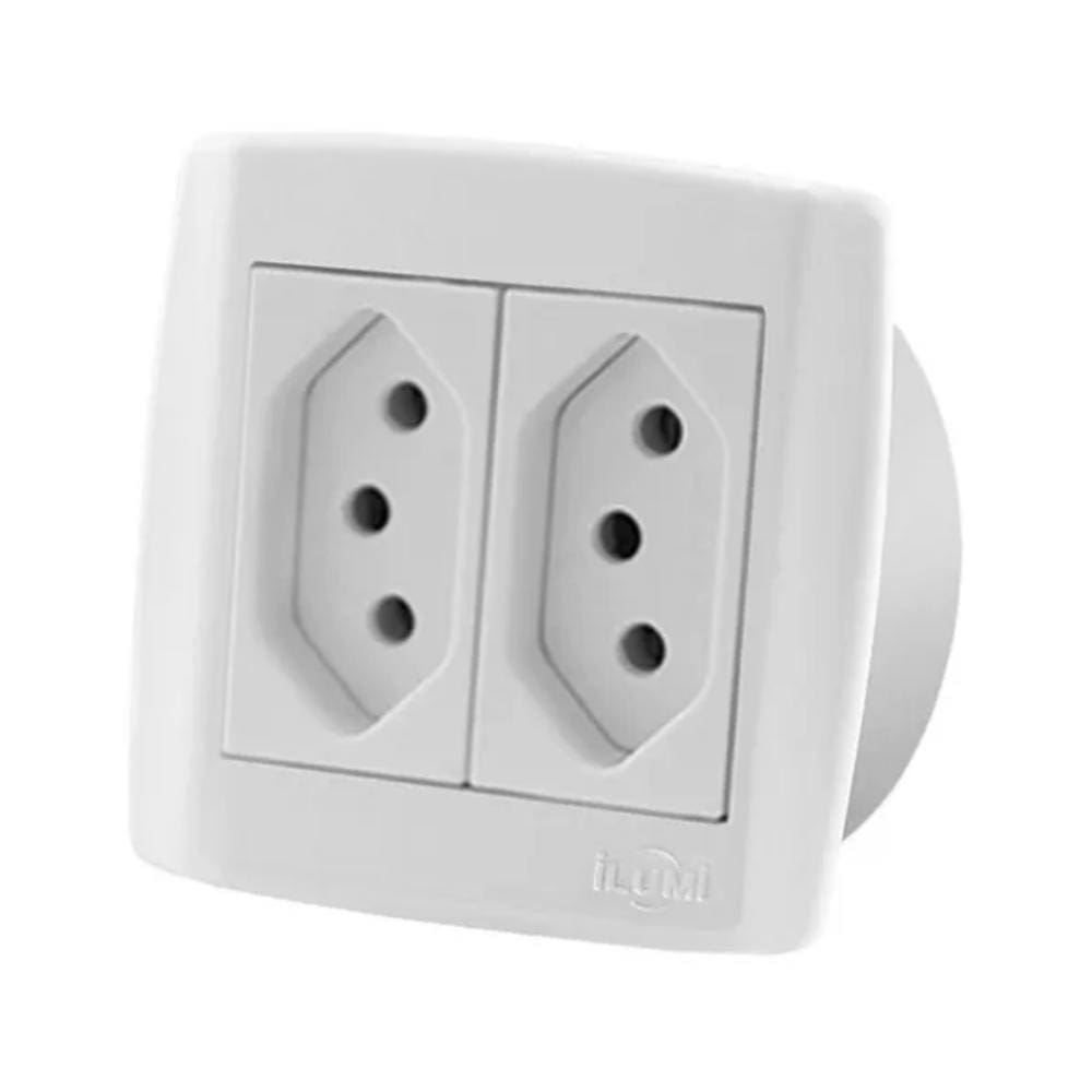 Tomada Dupla 10A Para Móveis Ilumi Slim Branca Nbr 14136