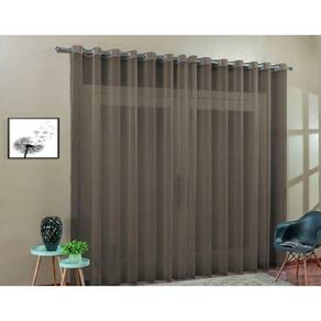 Cortina Voil Quarto Ou Sala 3,00X2,30 Ilhós Cromado Marrom