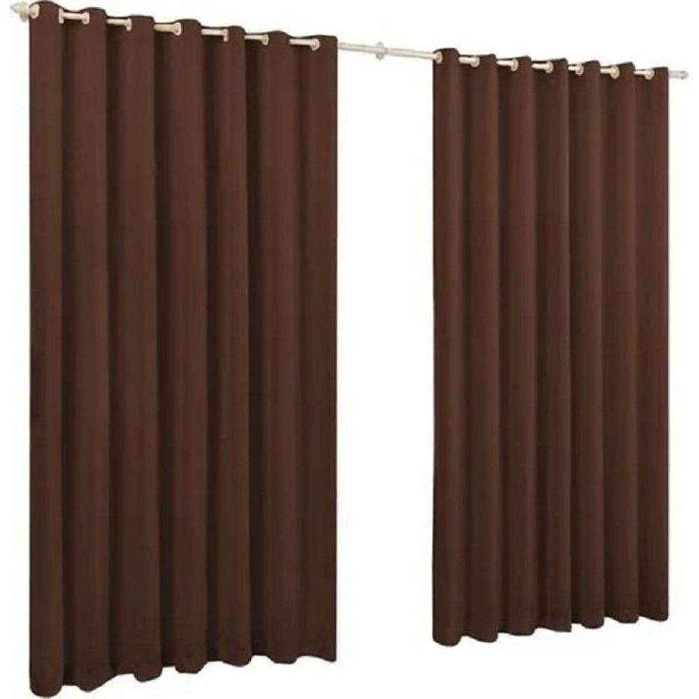 Cortina Microfibra 5,00X2,80 Marrom Ilhós Cromado Quadrado