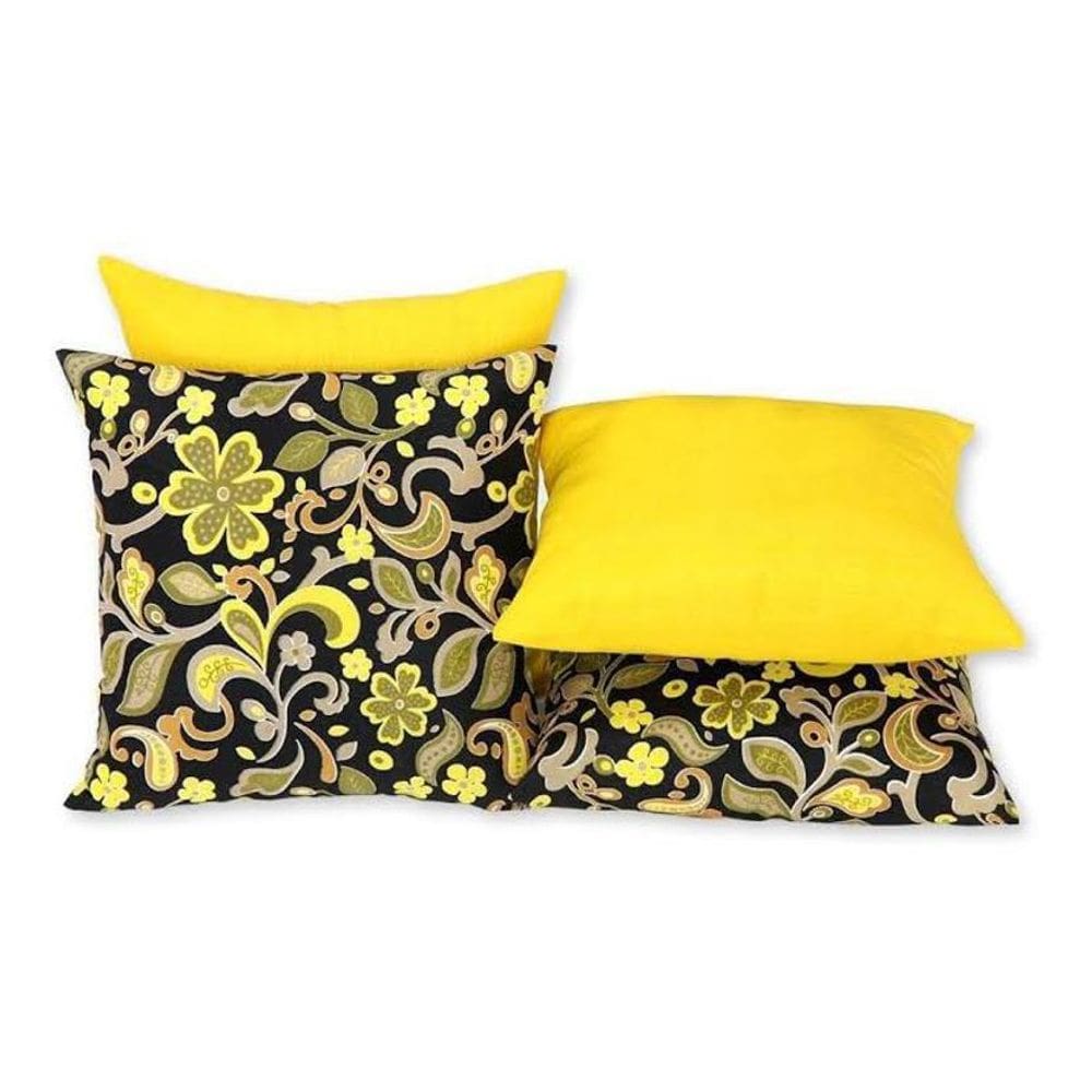 Kit Capa Para Almofada Floral Gorgurinho Amarelo 4 Peças