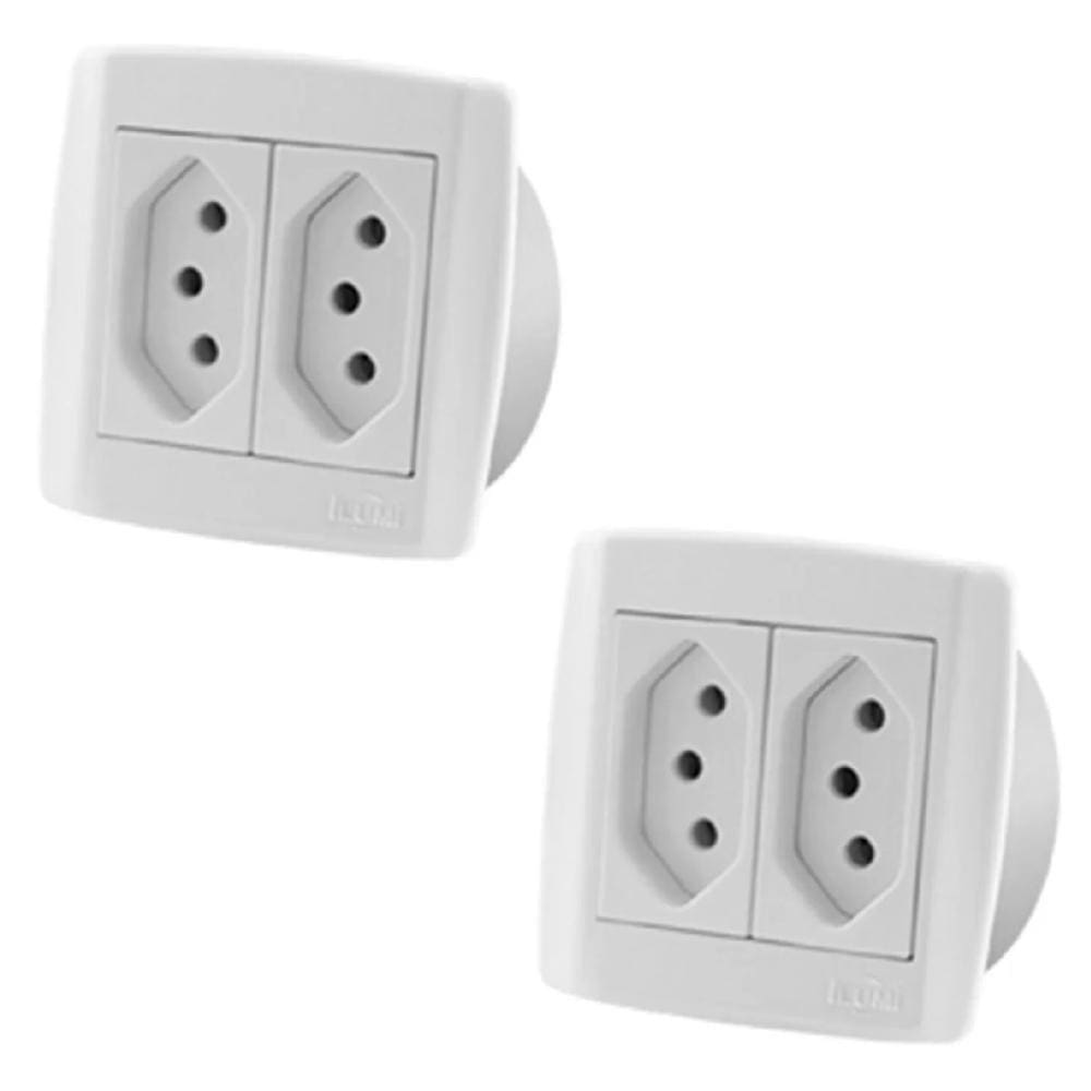Kit Com 2 Pç Tomada 10A Dupla Para Móveis Ilumi Slim Branca