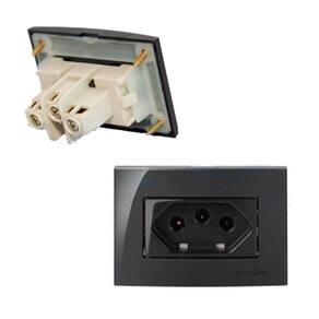 Tomada De Embutir Em Móveis Margirius 10A 2P+T Preta Sleek