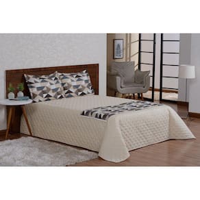 Kit Colcha Cobre Leito Valencia Queen 4 Peças Bege Com Xale