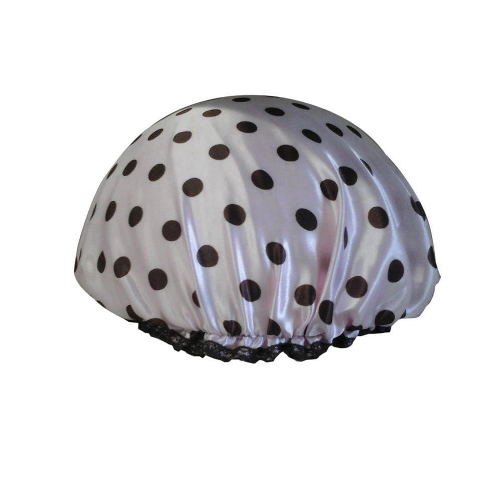 Touca Para Banho Cetim Poa Rosa Marrom