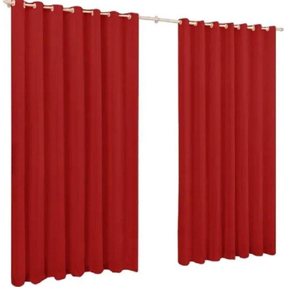 Cortina Microfibra 6,00X2,50 Vermelho Ilhós Cromado