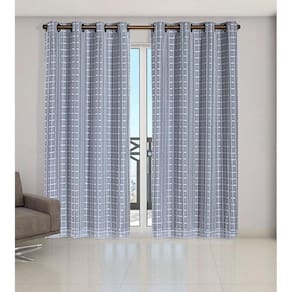 Cortina Voil Xadrez Com Forro Blackout 2,00 X 1,70 Cinza