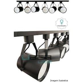 Kit Trilho Eletrificado 1M Preto 4 Spot Par30 Led Luz Branca