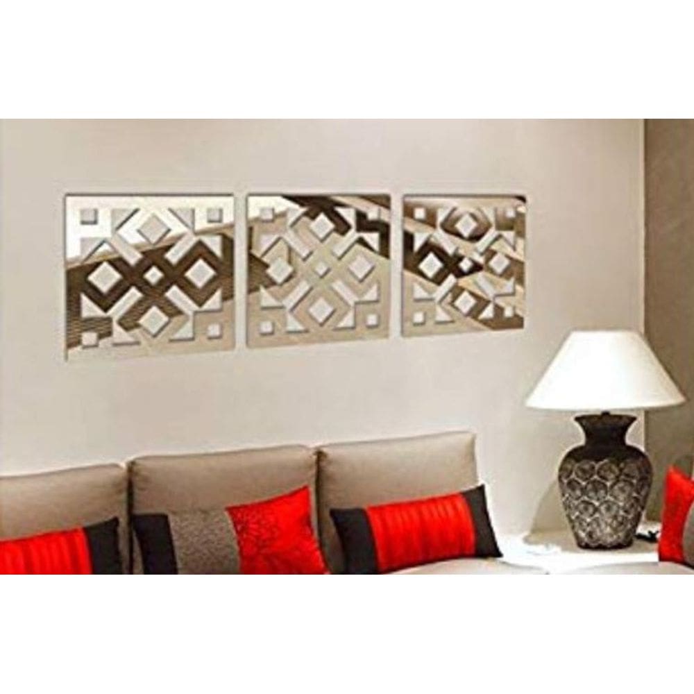 Espelho Decorativo Ladrilhos Quarto Sala 50Cm 4Peças