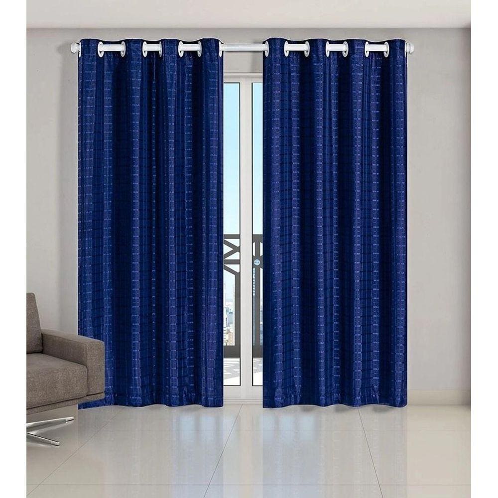 Cortina Voil Xadrez Sala, Quarto E Cozinha 6,00 X 2,50 Azul