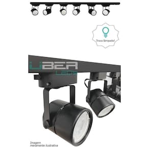 Kit Trilho Eletrificado 1M Preto 4 Spot Gu10 Led 4,8W 2700K