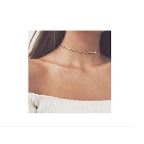 Colar Corrente Choker Cruz De Lado Folheado Ouro Ou Prata