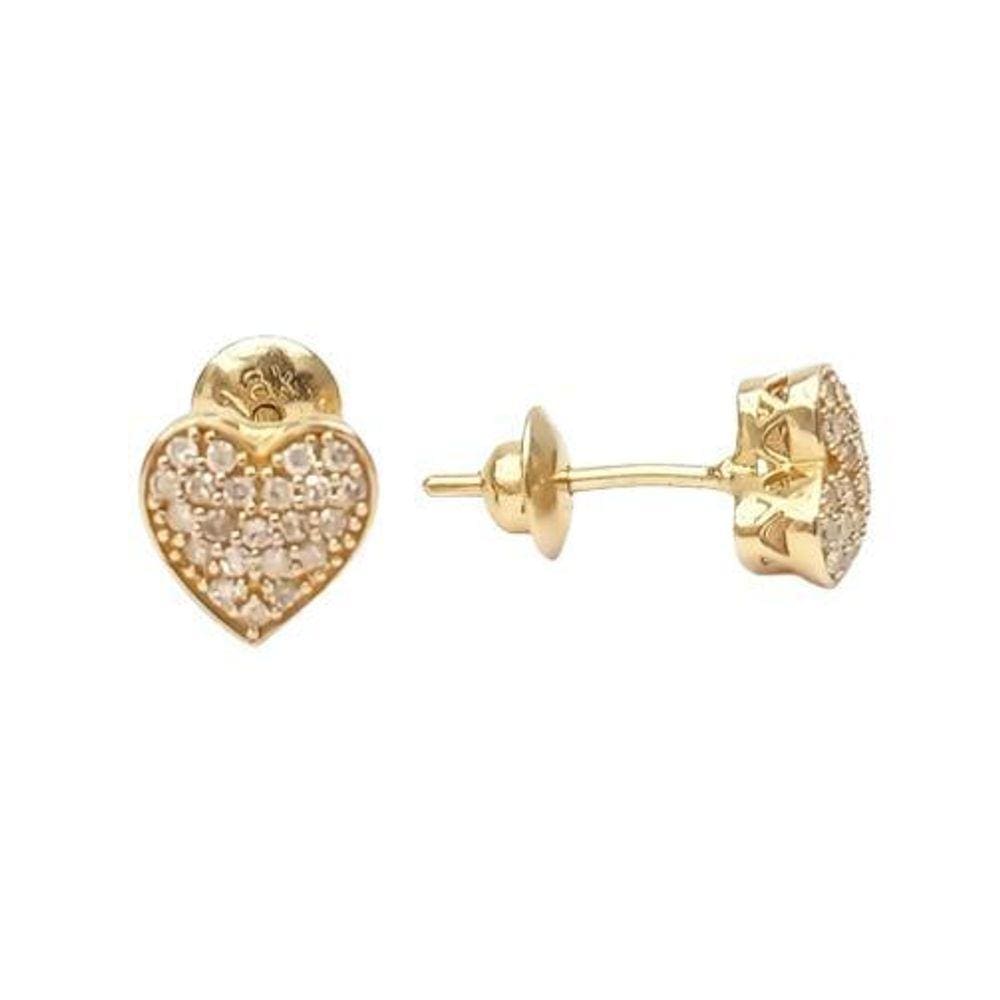 Brinco Coração 44 Diamantes Em Ouro 18K