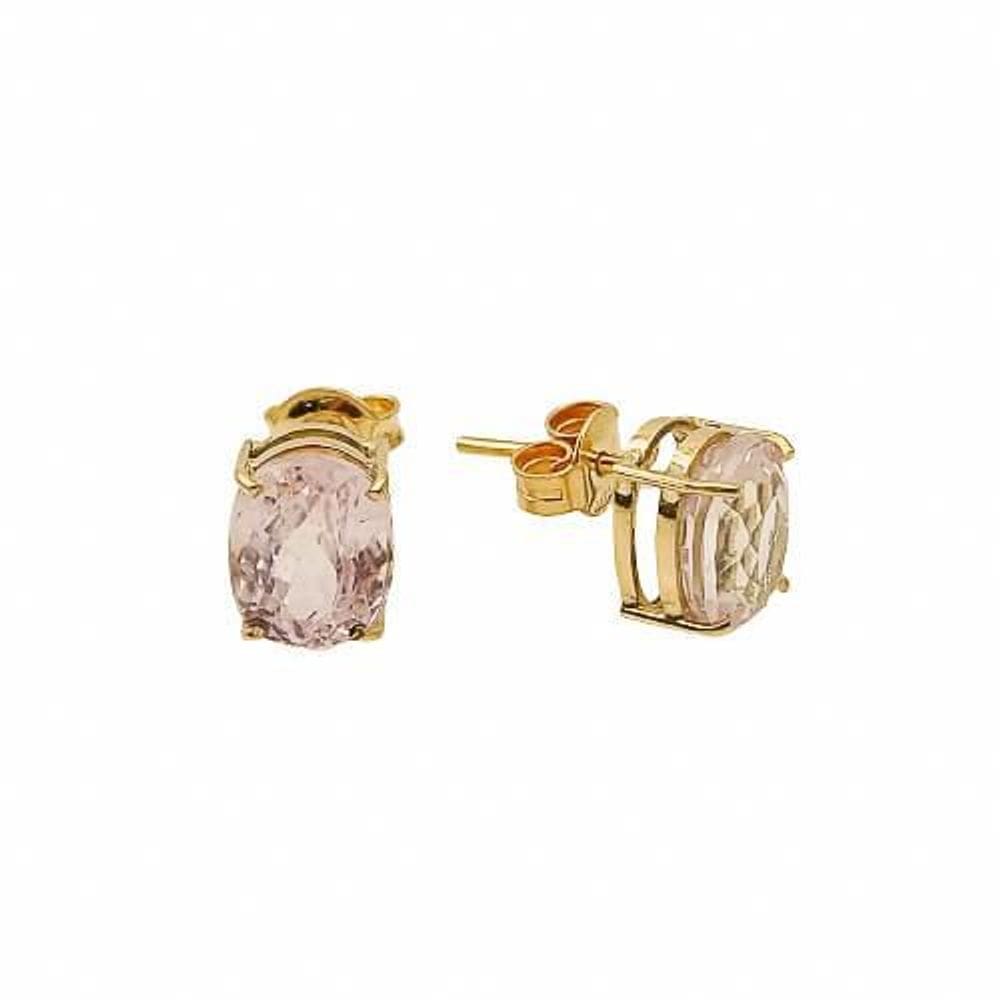 Brinco Turmalina Rosa Oval Em Ouro 18K