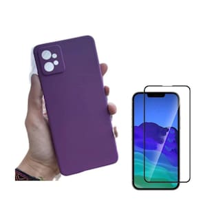 Kit Capa Veludo Roxo Compatível Moto G32+ Pelicula 3D