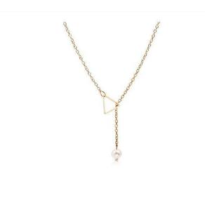 Colar Gravatinha Pérola Triangulo Dourado Casual Folheado