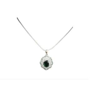 Colar Em Zircônia Folheado A Prata Verde Esmeralda