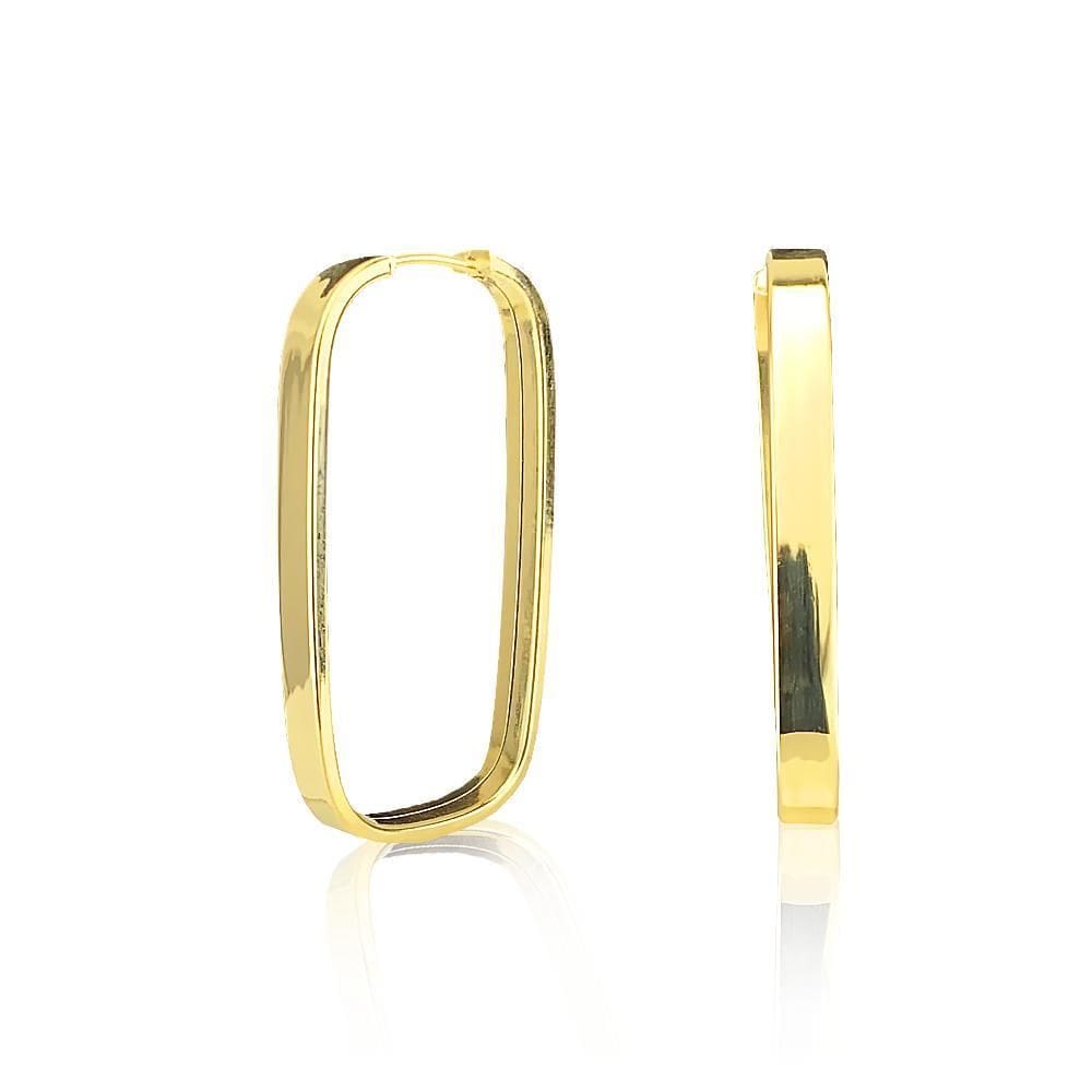 Brinco Argola Retangular 3 Cm Em Ouro 18K