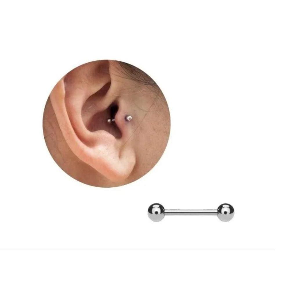 Piercing Reto Prateado Orelha Cartilagem Tragus 15Mm