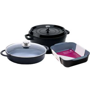 Kit Caçarolas Assadeira Hercules Antiaderente Ceramico Preta