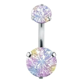 Piercing De Umbigo Prata 2 Pedras Aço Zircônia Multicolorido