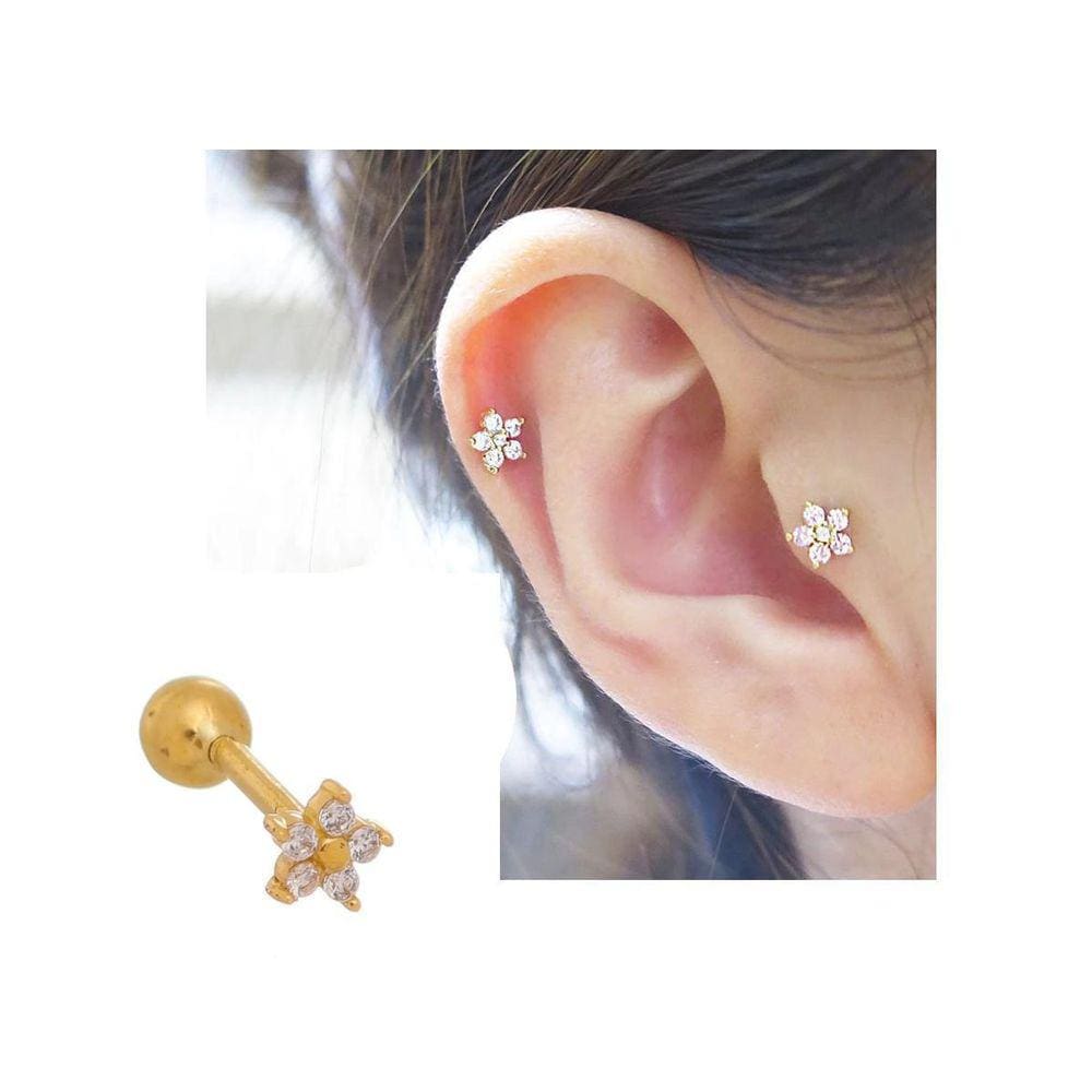 Piercing Orelha Cartilagem Helix Tragus Fl Ouro Mini Flor
