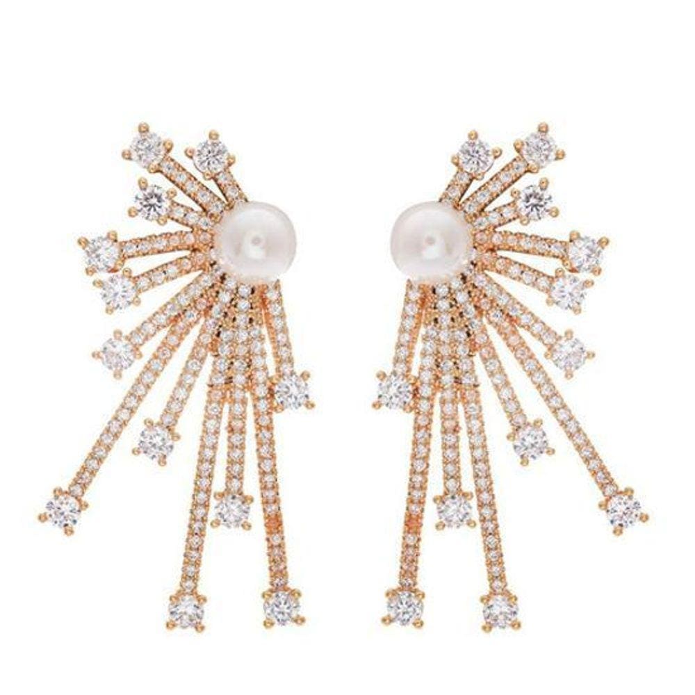 Brinco Noiva Zirconia E Perola Festa - Dourado