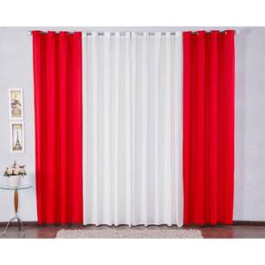 Cortina De Malha 200X160 Com Ilhós Pra Sala - Vermelho/Palha