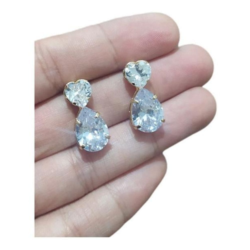 Brinco Noiva Zirconia Gota Debutante Pequeno - Dourado