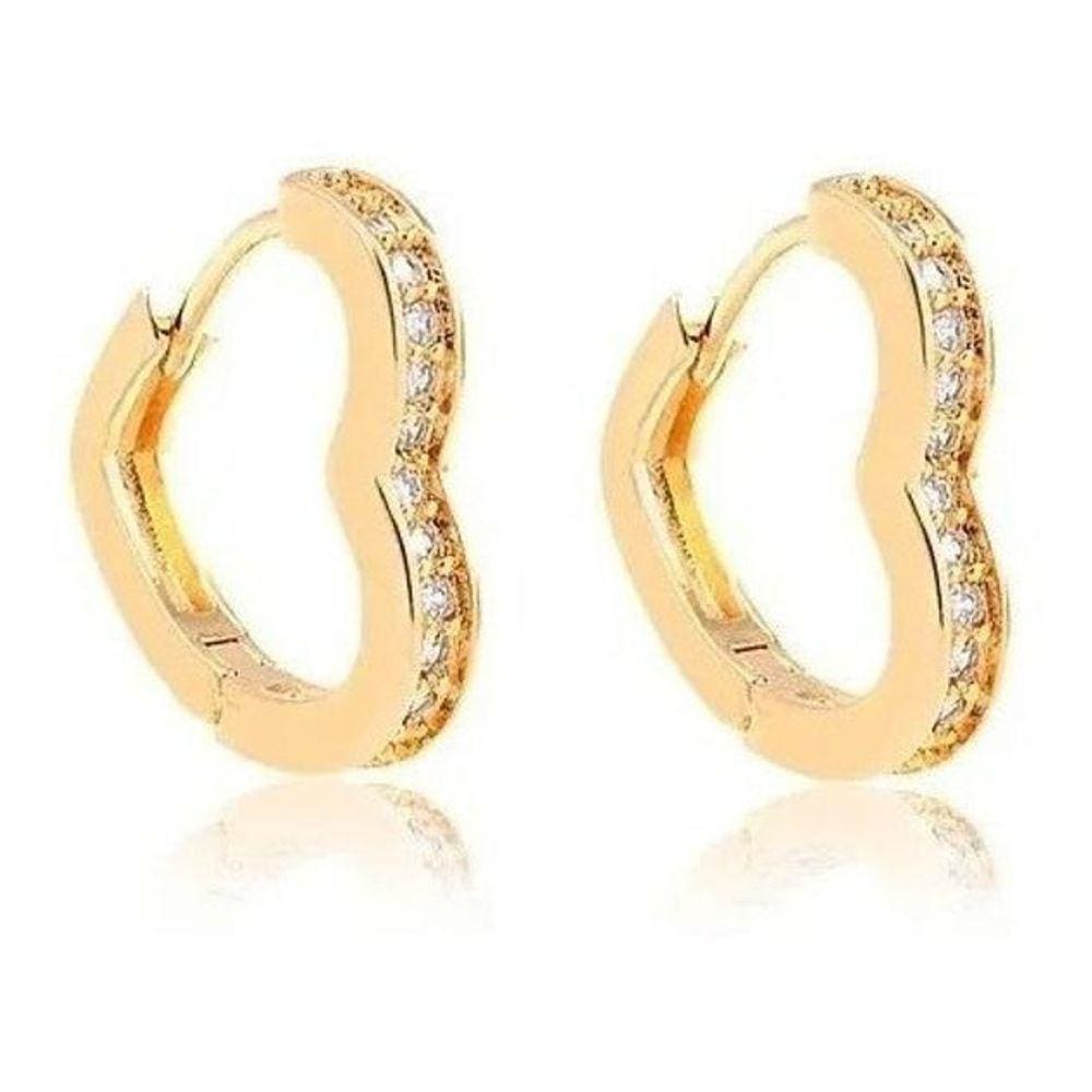 Brinco Argola Zirconia Coração Dourado F. Ouro 18K - Dourado