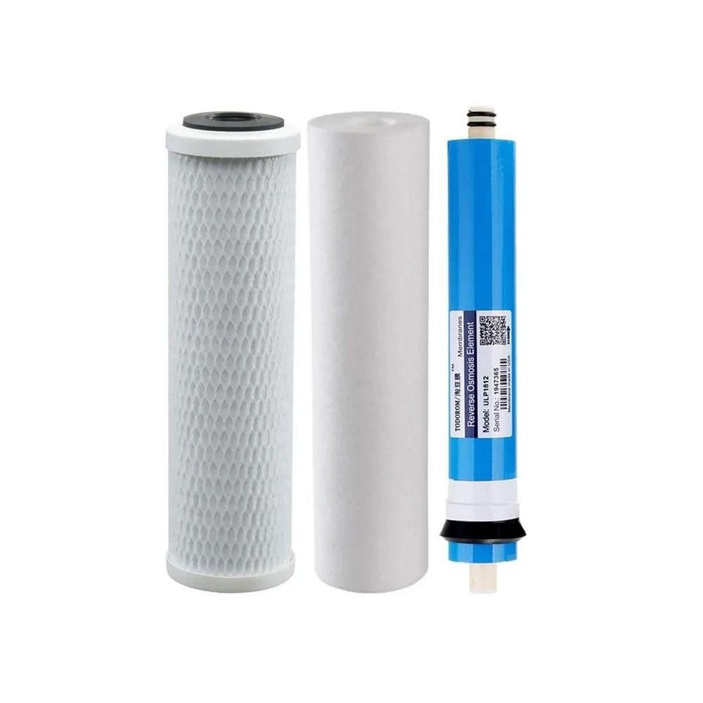 Kit Refil Polipropileno Carvão Block Membrana Osmose 75Gpd