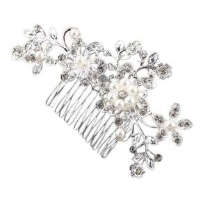 Arranjo Enfeite Cabelo Noiva Prata Strass Perola - Prateado