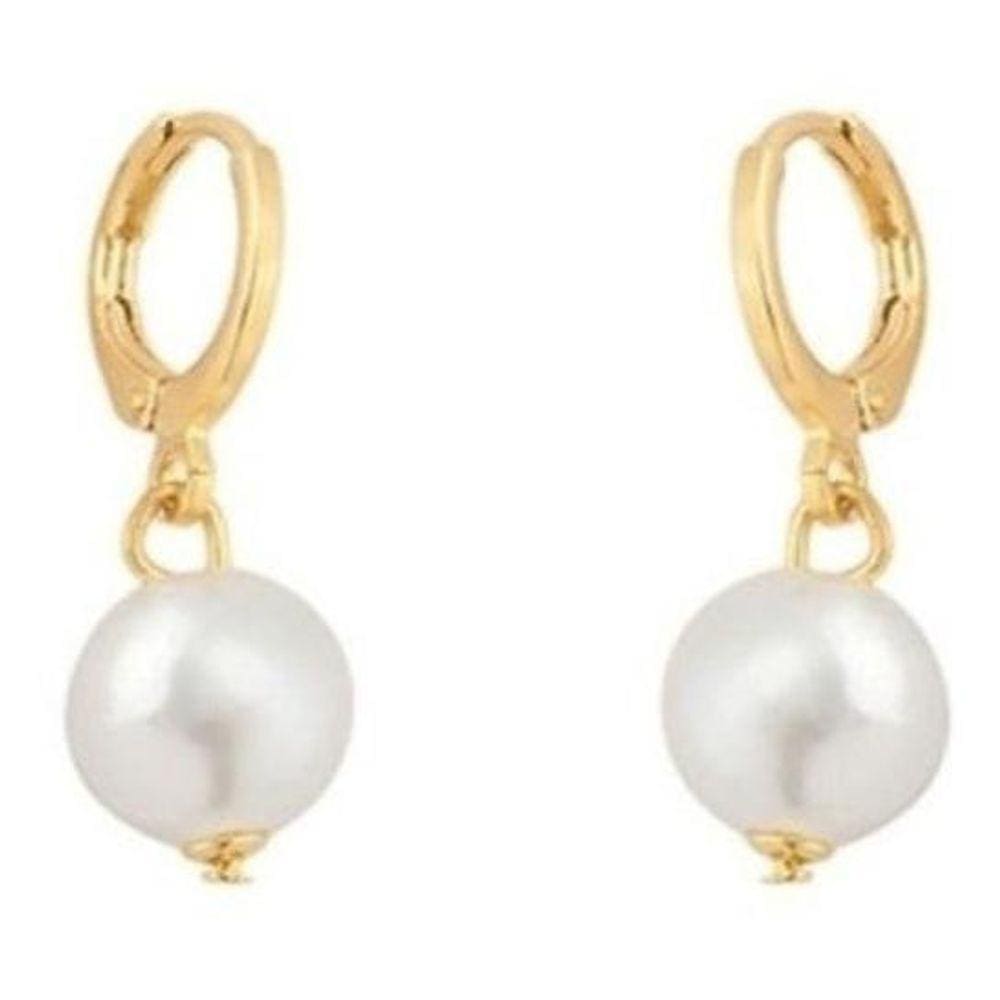 Brinco Argola Pérola Folheado Ouro 18K - Dourado - 6 Mm